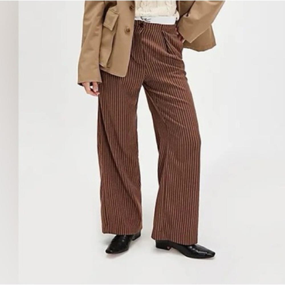 Free People Brown Pinstripe Wide Leg Pants